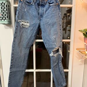 Levi's 501s Distressed Straight Leg Blue Jeans